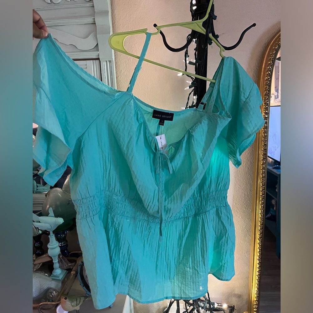 Lane Bryant Seafoam Off the Shoulder Blouse Sz 24 - Picture 7 of 12